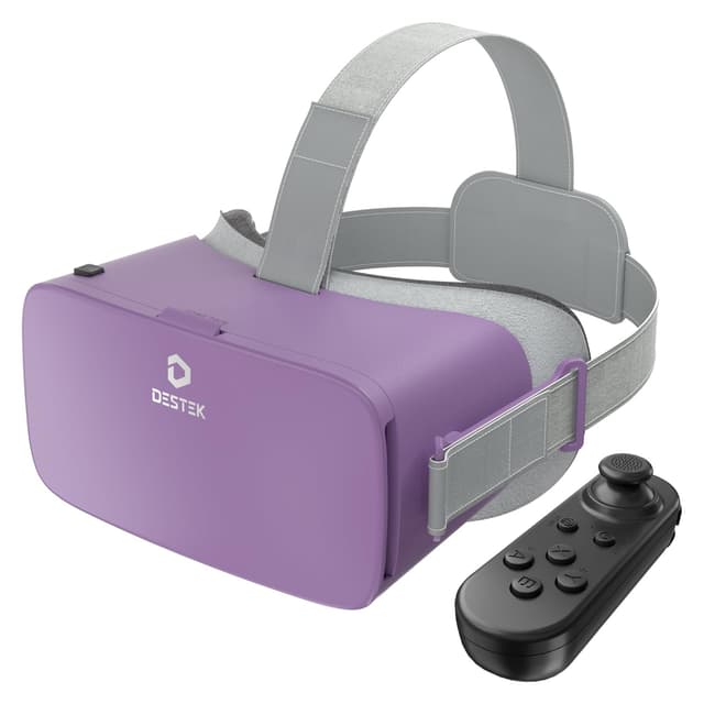 DESTEK V5 VR Headset for Phone w/VR Gamepad, 128 Premium VR apps Included, Anti-Blue Eyes Protected HD Lenses, 110° FOV Virtual Reality Headsets for iPhone, Android Phone - Purple