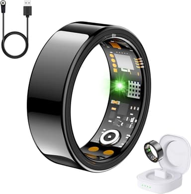Health Tracker Ring, Smart Health Ring for Women Men with Heart Rate, Blood Oxygen, Sleep Monitor, Steps,Calories, No Subscription Fee, IP68 Waterproof Smart Ring for iPhone & Android (Black, 10#