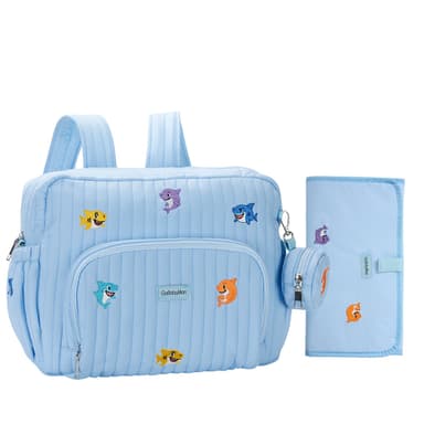 GOBABYMART Diaper Bag Backpack with Changing Pad - Travel Baby Bag, Insulated Bottle Pockets, Stroller Straps (Medium - Blue Sharks)