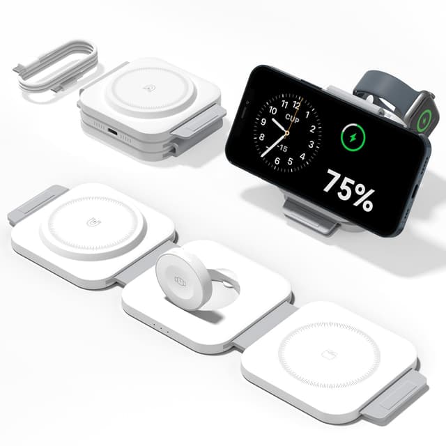 3 in 1 Charging Station for Apple Multiple Devices, Foldable Magnetic Fast Wireless Charger Dock, Travel Charging Pad for iPhone 17 16 15 14 13 12 Pro Max Plus Apple Watch Series & AirPods 4/3/2/Pro
