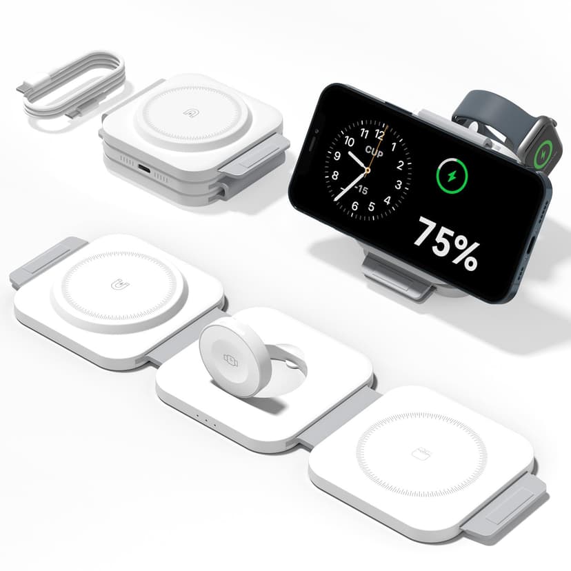 3 in 1 Charging Station for Apple Multiple Devices, Foldable Magnetic Fast Wireless Charger Dock, Travel Charging Pad for iPhone 17 16 15 14 13 12 Pro Max Plus Apple Watch Series & AirPods 4/3/2/Pro