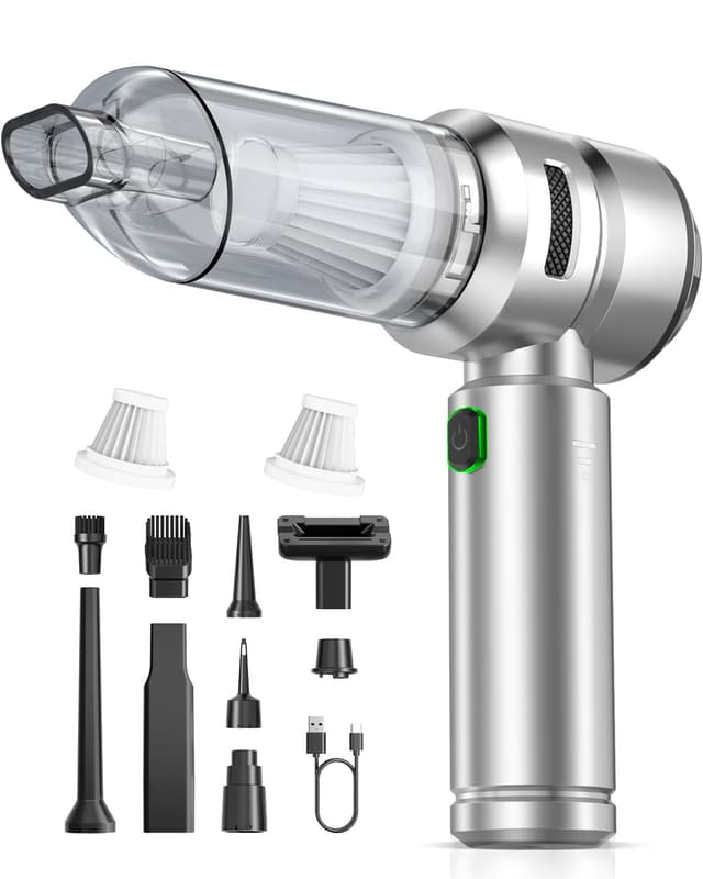 VNOST Car Vacuum,3 Suction Modes,Portable Mini Cordless Cleaner with 21000pa Suction Power,Type-C Charge,Handheld Vacuum for Home,Car, Office Desk, Keyboards(Fantasy Silver)