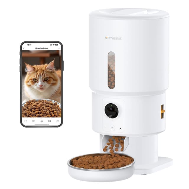 Automatic Cat Feeder with Camera - 5G WiFi Timed Cat Food Dispenser, 1080P HD Video with Night Vision, 1-15 Meals, 1-99 Portions, 2-Way Audio, Keeps Dry Food Fresh, 5L Auto Pet Feeder Also for Dogs