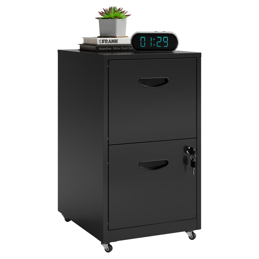 Polup 2 Drawer File Cabinet on Wheels, Mobile Two Drawer Filing Cabinet with Lock, Small Rolling Files Cabinets for Under Desk, Metal Filing Cabinets for Letter Size Folders - Assembly Required