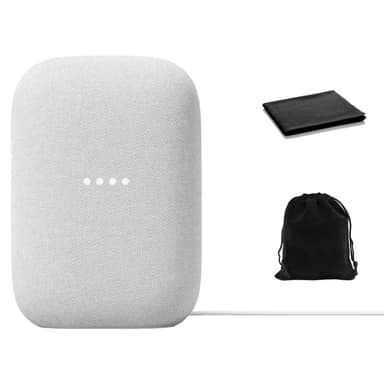 Google Audio Bluetooth Speaker - Wireless Music Streaming, Powerful Sound, Assistant Built-in, Wi-Fi and Bluetooth Connectivity, Smart Home Control, Stereo Pairing, Includes Pouch and Cloth