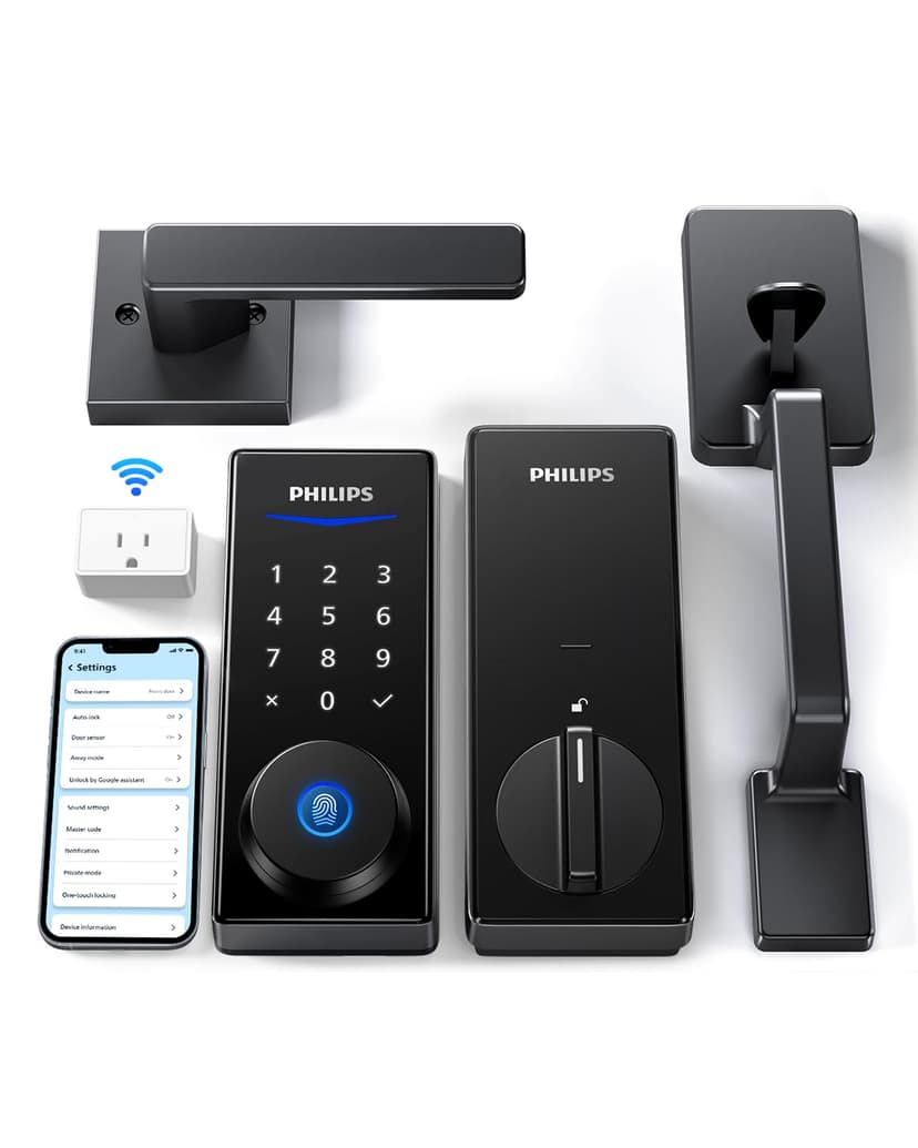 Philips Wi-Fi Smart Lock with Handle, Keyless Entry Keypad Door Lock with Handle, Front Door Deadbolt Set with WiFi Gateway, App Control, Fingerprint Unlock, PIN Code Unlock, Auto Locking