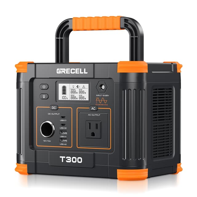 Portable Power Station 300W, GRECELL 230.88Wh Solar Generator with 60W USB-C PD Output, 110V Pure Sine Wave AC Outlet Backup Lithium Battery for Outdoors Camping Travel Home Blackout