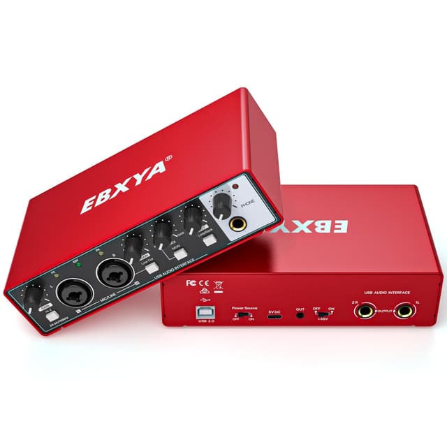 EBXYA 2x2 Audio Interface for Recording Music, 24-bit/192kHz Plug and Play USB Interface for PC and Mac, Studio, Guitar, Podcast, Streaming(Metallic Red)