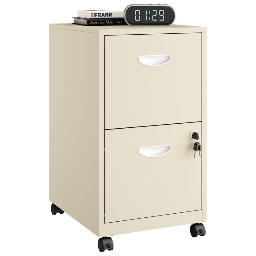 Polup 2 Drawer File Cabinet on Wheels, Mobile Two Drawer Filing Cabinet, Small Rolling Files Cabinets for Under Desk, Metal Filing Cabinets for Letter Size Folders, Cream - Assembly Required
