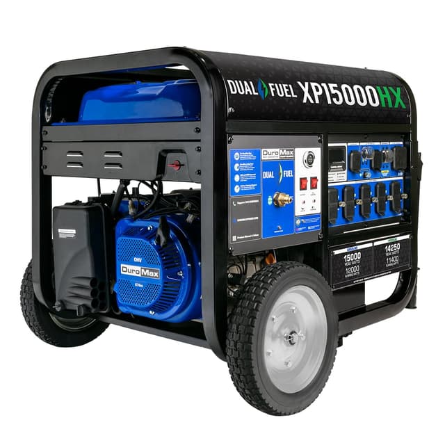 DuroMax XP15000HX 15,000-Watt Dual Fuel Portable Generator - Gas & Propane, Remote Electric Start, Whole Home Power Backup, Transfer Switch Ready, RV & Emergency Ready