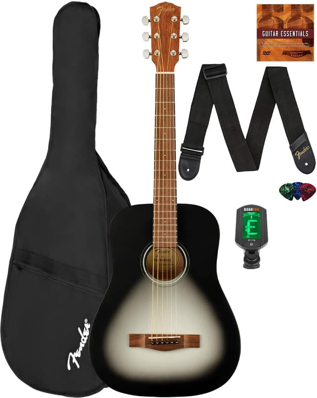 Fender FA-15 3/4-Scale Kids Steel String Acoustic Guitar - Moonlight Burst Bundle with Gig Bag, Tuner, Strap, Picks, and Austin Bazaar Instructional DVD