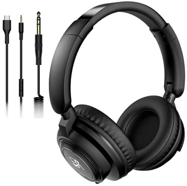 BeAttack Wired Over Ear Headphones Studio Monitor & Mixing DJ Stereo Headsets with 50mm Drivers and 1/4 to 3.5mm Jack for Cellphone Type C AMP Computer Recording Podcast Keyboard Guitar Laptop Black