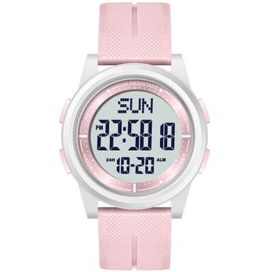 Beeasy Digital Watch Waterproof with Stopwatch Alarm Countdown Dual Time, Ultra-Thin Super Wide-Angle Display Digital Wrist Watches for Men Women Pink(White D)