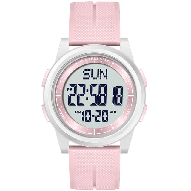 Beeasy Digital Watch Waterproof with Stopwatch Alarm Countdown Dual Time, Ultra-Thin Super Wide-Angle Display Digital Wrist Watches for Men Women Pink(White D)