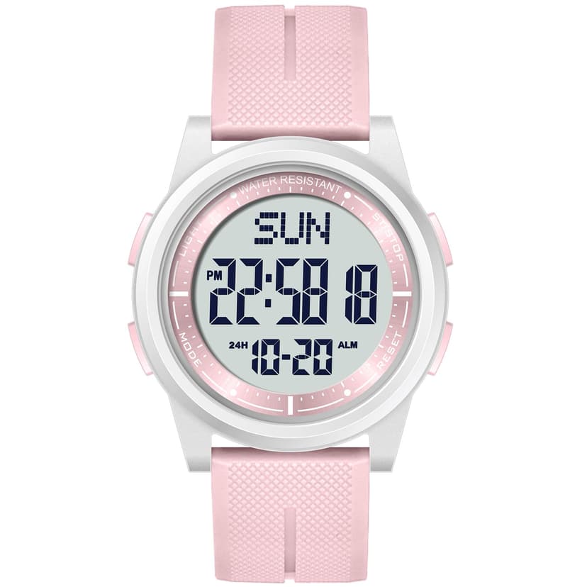 Beeasy Digital Watch Waterproof with Stopwatch Alarm Countdown Dual Time, Ultra-Thin Super Wide-Angle Display Digital Wrist Watches for Men Women Pink(White D)
