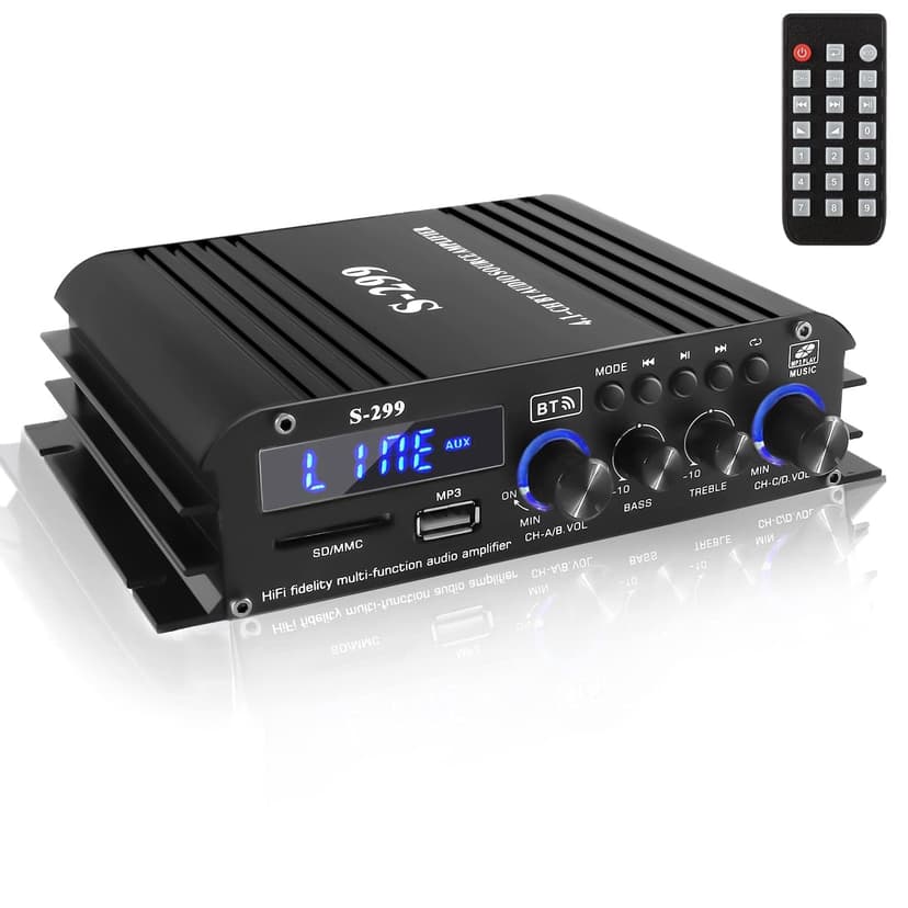 Romicta 4.1 Channel Home Audio Amplifier Receiver, Bluetooth 5.0 Mini Amp with Subwoofer Output, RMS 4x50W MAX 800W for Home Theater/Car- USB/SD/AUX Input, for Passive Speakers and Active subwoofer