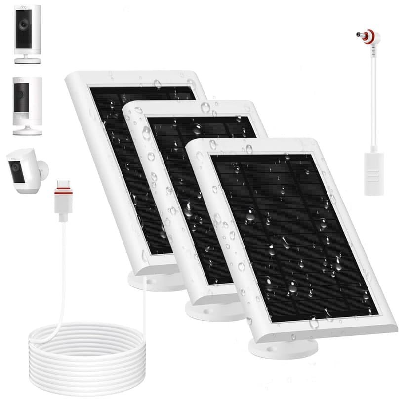 3 Pack Solar Panel for Ring Camera(2nd Generation) Dustproof Waterproof 5W Solar Panel with 10FT/3M Long Cable for Stick Up & Pro Spotlight Cam Battery for Security Camera