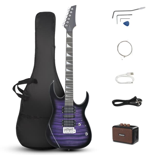 Ktaxon 39" Electric Guitar with 5Watt Amp, Full Size 170 Model Starter Guitar Kit for Beginners & Professionals W/Bag, Shoulder Strap, Wrench Tool, Plectrum - Tiger Purple