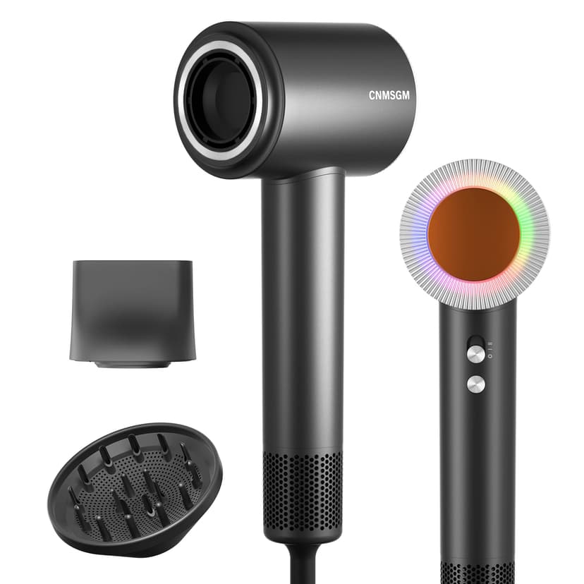 Hair Dryer, High Speed Ionic Blow Dryer, 5X-Fast Drying, 2 Billion Negative Ions, Low Noise,160000 RPM, Compact Blow Dryer with Magnetic Diffuser for Faster Drying All Hair Types(Black Gray)