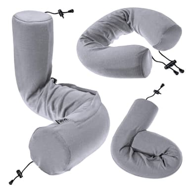 Dot&Dot Twist Memory Foam Travel Pillow for Airplanes - Travel Neck Pillow for Sleeping - Airplane Pillow for Neck Support, Chin, Lumbar and Leg - Adjustable, Bendable Neck Roll Pillow - Gray