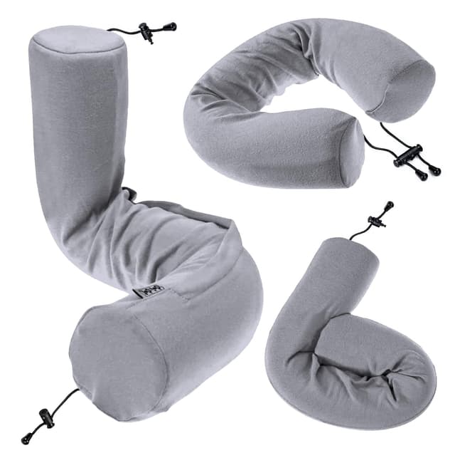 Dot&Dot Twist Memory Foam Travel Pillow for Airplanes - Travel Neck Pillow for Sleeping - Airplane Pillow for Neck Support, Chin, Lumbar and Leg - Adjustable, Bendable Neck Roll Pillow - Gray