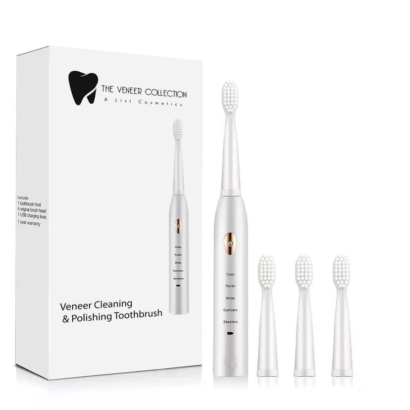 The Veneer Collection Veneer Polishing Toothbrush, Electric Toothbrush Rechargeable, Toothbrush for Veneers (White)