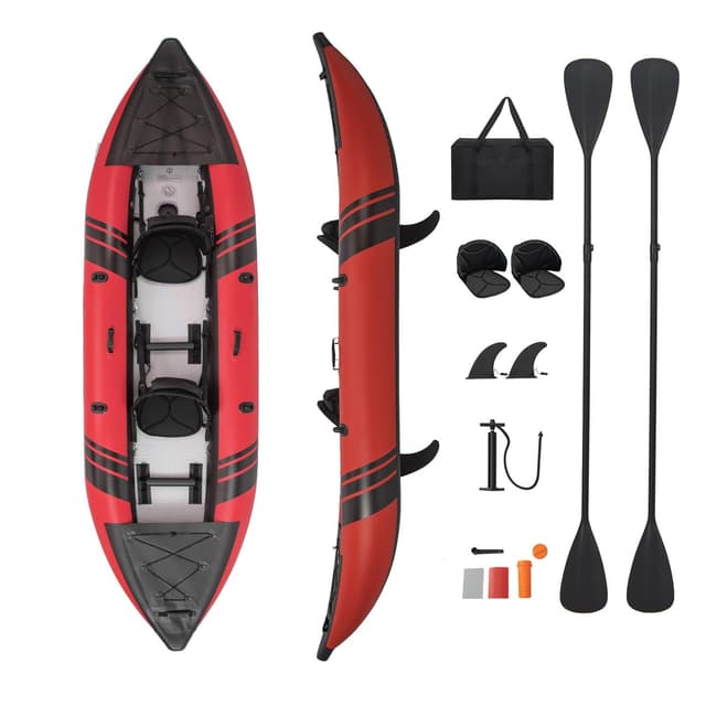 S AFSTAR Inflatable Kayak, 2 Person Canoe with 507 lbs Capacity, Drop-Stitch Floor, All Accessories & Carry Bag, 12.5 ft Large Sit in Tandem Kayak for Fishing, Camping & Exploring for Adults (Red)
