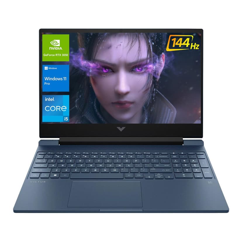 HP Victus 15.6 i5 Premium Gaming Laptop, 15.6" FHD 1920*1080 144Hz, Intel Core i5-12450H, NVIDIA GeForce RTX 3050, 32GB RAM, 1TB SSD, Backlit KB, Touchpad, SD Card Reader, HDMI, Wi-Fi 6, W11 P, Blue