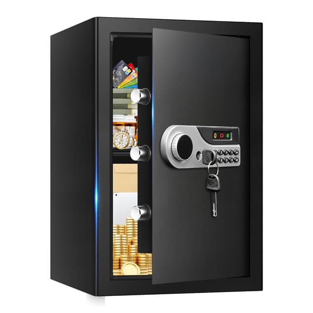 3.3 Cuft Fire Proof Safes for Home Use, Anti-Theft Digital Safe Box with Programmable Keypad & Spare Keys, Fireproof Waterproof Safe for Documents Money Medicine Valuables