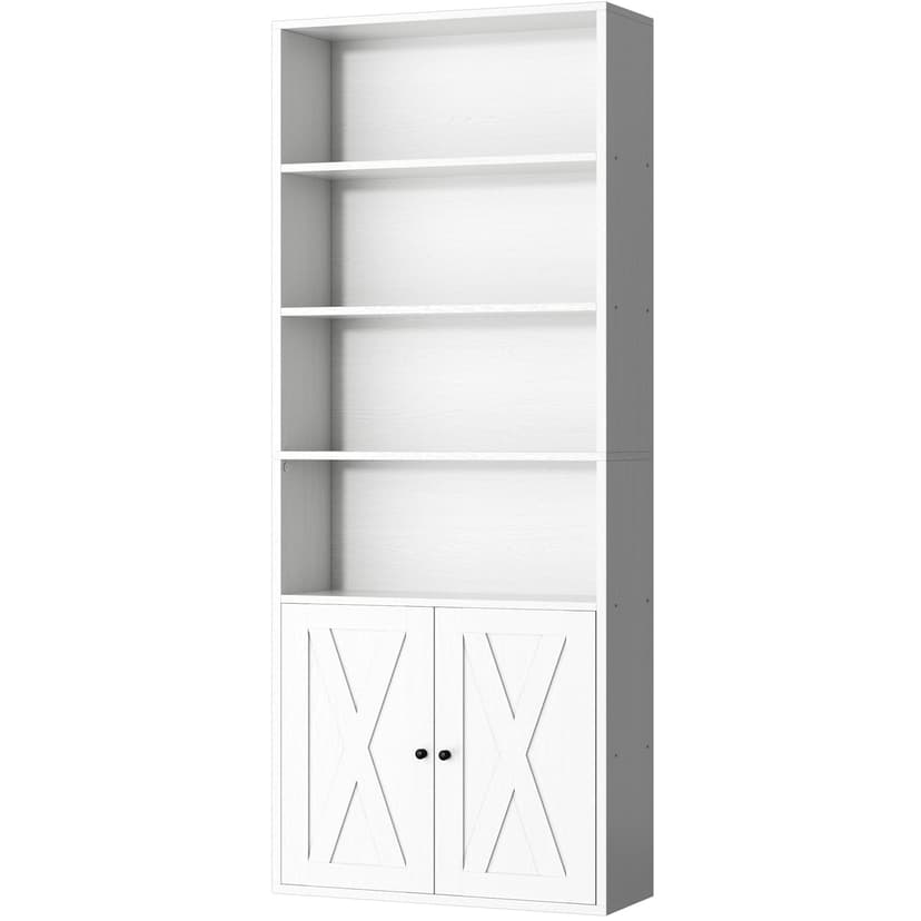 Shintenchi Bookshelf, Industrial Bookshelves and Bookcases with Doors Floor Standing 6 Shelf Display Storage Shelves 70.6 inches Tall Bookcase for Home Office, Living Room (White)