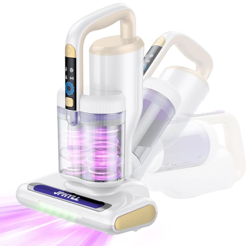 JPHYLL Mattress Vacuum Cleaner, 20Kpa Suction Bed Vacuum Cleaner with 253.7nm UV-C Light, 140°F Heated Air, 30000 RPM Brushroll, 40,000Hz Ultrasonic, HEPA Filter, for Bed, Sofa, 500W Corded (White)