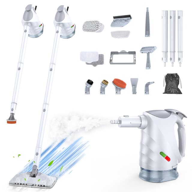 ScrubWiz 10-in-1 Steam Cleaner, Steam Mop & Detachable Handheld Steam Cleaner, 320ml Water Tank, 10s Fast Heating, Portable Steamer for Kitchen, Floor, Tiles, Window, BBQ Grill, Car, Bright White