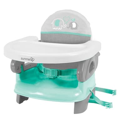 Ingenuity by Summer Unisex Deluxe Comfort Folding Booster Seat with Feeding Tray, Chair Straps Secure Booster, and Removable Seat Pad, Grey