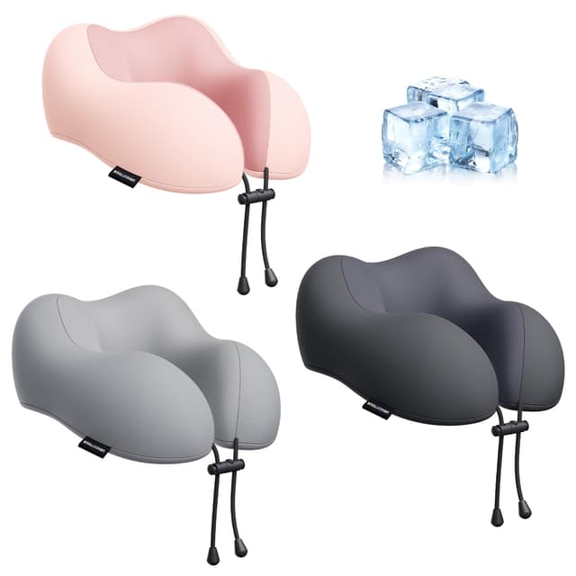 urnexttour Travel Pillow for Airplane-3 Pack Memory Foam Neck Pillows, Soft Support Travel Essentials for Travelling, Sleeping Rest, Car, Train and Home Use(Grey&Black&Pink)
