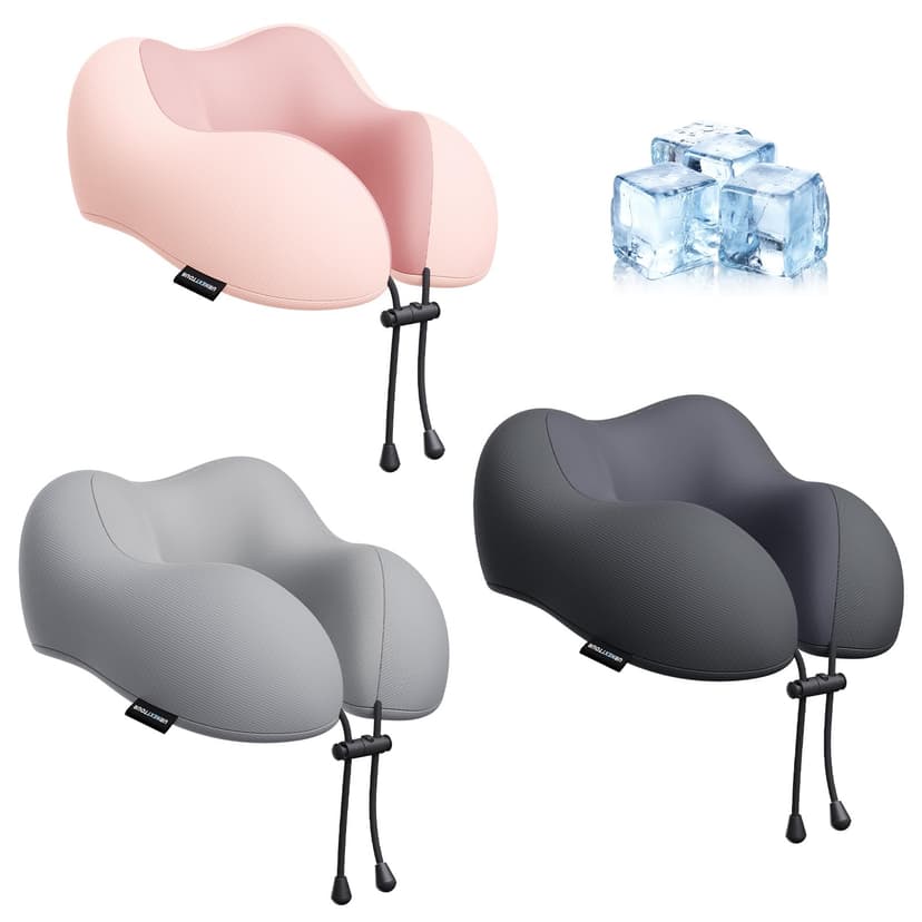 urnexttour Travel Pillow for Airplane-3 Pack Memory Foam Neck Pillows, Soft Support Travel Essentials for Travelling, Sleeping Rest, Car, Train and Home Use(Grey&Black&Pink)