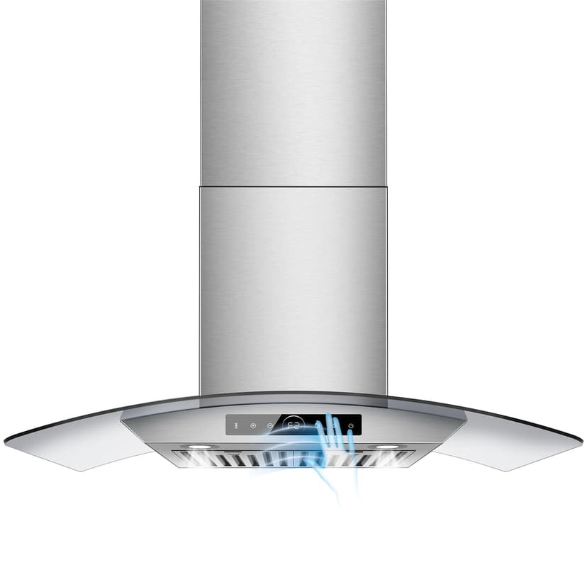 30 inch Wall Mount Range Hood, 1200 CFM with 4-Speed Gesture Sensing & Touch Control, Stainless Steel Kitchen Stove Vent Hoods with 2 LED Lights, Time Setting, Dishwasher-Safe Baffle Filters