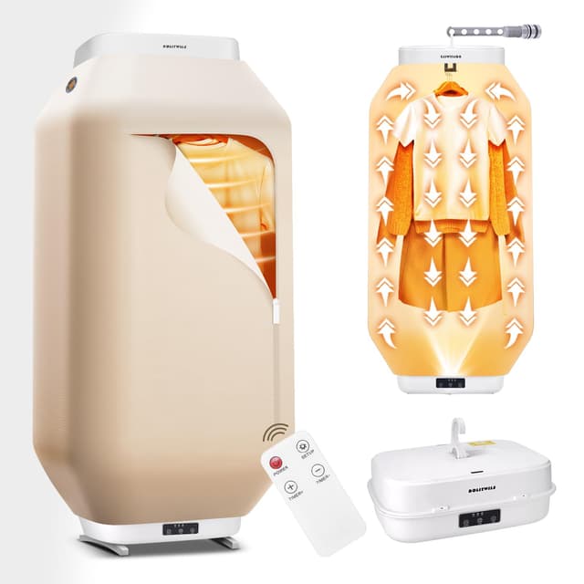 Portable Clothes Dryer - Upgrade Foldable Mini Clothes Dryer Machine with Adjustable Clamp Hanger, Hanging & Standing Design, Remote Control, Small Travel Dryer for Apartments, RV