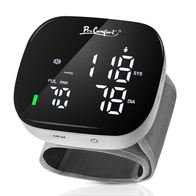 Pro Comfort Wrist Blood Pressure Monitor Large LED Display Rechargeable Voice Broadcast Digital BP Machine 199 * 2 Sets Memory with Adjustable Cuff 5.3-7.7 inch with Carrying Case for Home Use