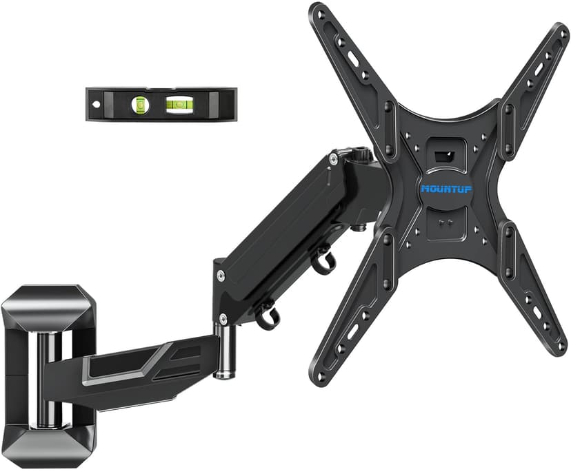MOUNTUP Height Adjustable TV Wall Mount for 26-55 Inch TVs, Gas Spring Full Motion Articulating TV Bracket with Smooth Swivel Tilt & Safe Corner Installation, 400x400mm VESA, 11-66 lbs, Textured Black
