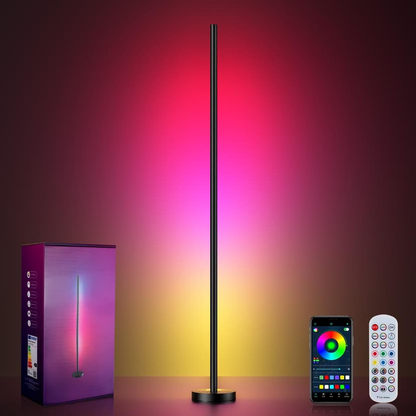 OIYN Smart RGBICW LED Corner Floor Lamp - 16 Million DIY Colors, 68+ Scenes, Music Sync, App & Remote Control, Color-Changing Ambient Lighting for Living Rooms, Bedrooms, and Gaming Rooms