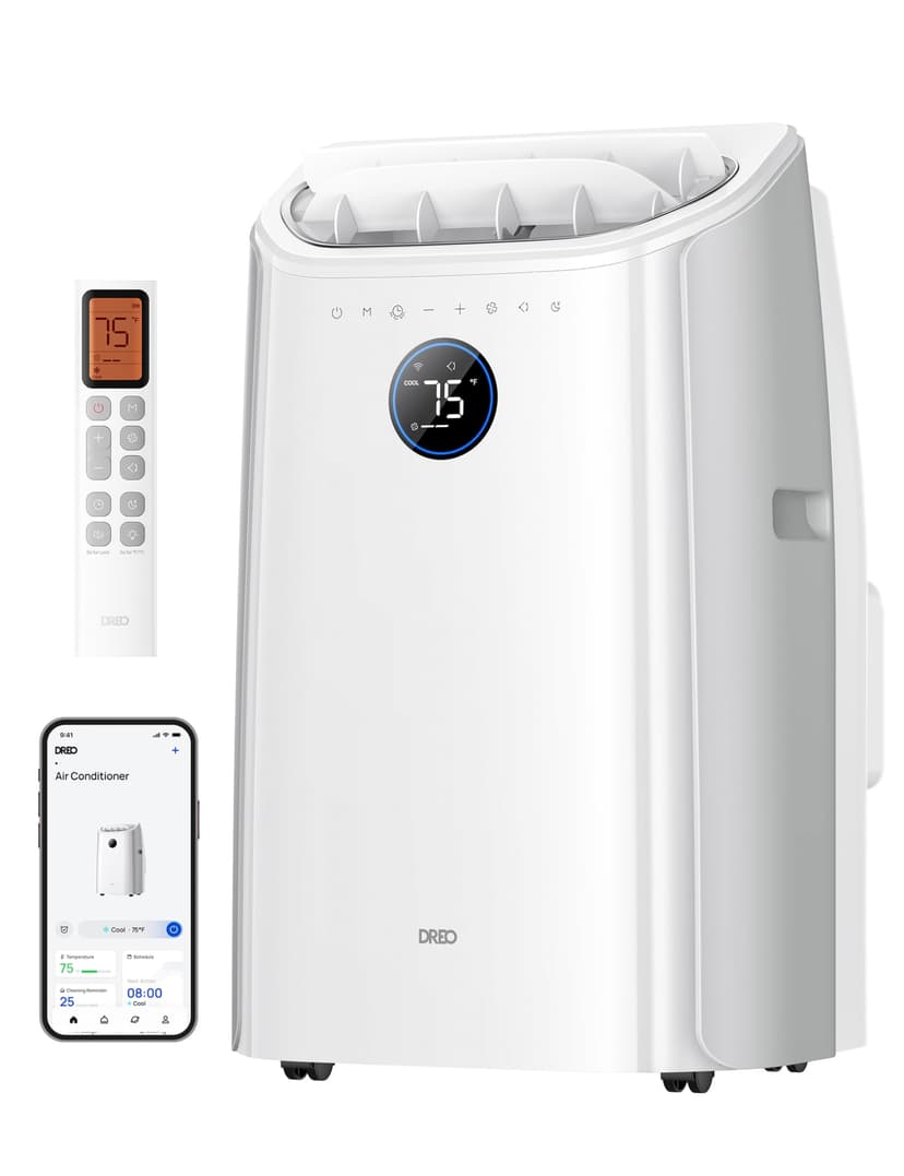DREO Portable Air Conditioners, 12000 BTU ASHRAE (8000 BTU DOE) Smart AC Unit for Room with Drainage-free Cooling, APP/Voice/Remote, Fan & Dehumidifier, Quiet Standing AC for Bedroom, AC515S New