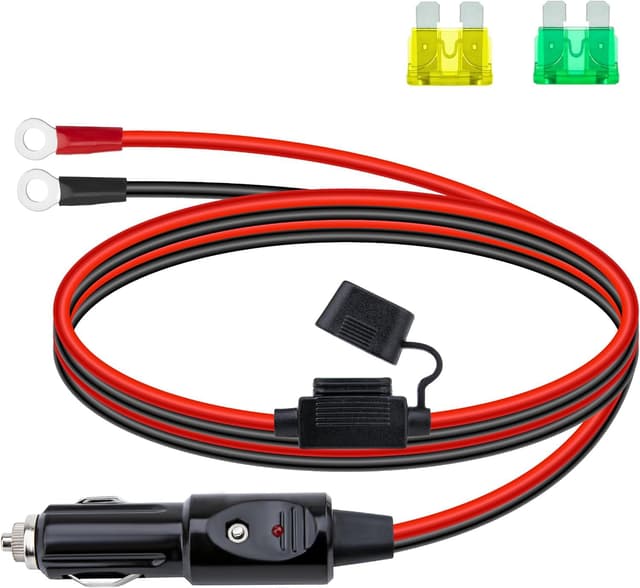 12 AWG Heavy Duty Cigarette Lighter Plug, 6.5 FT Cigarette Lighter Male Plug Adapter Cable with LED Lights and Fuse Box (20 A, 30A), Male Cigarette Lighter Plug, Car Accessories for Inverter, Air Pump