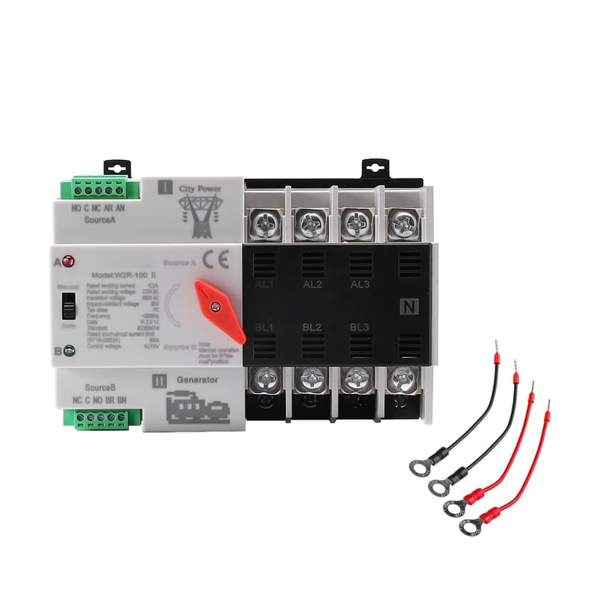 63Amp AC110V Automatic/Manual Transfer Switch 4P 50/60Hz, 4POLE 63A Mini ATS Solar Auto Dual Power Switch W2R for Home Generator, Din Rail Mount Cn Automatic Changeover Fast Transfe for,Rv,Lv Power