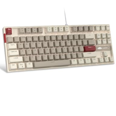 MageGee 75% Mechanical Gaming Keyboard, Brown Switch, LED White Backlit, 87 Keys Compact TKL Wired Computer Keyboards for Windows Laptop PC Gamer - Retro Grey/White