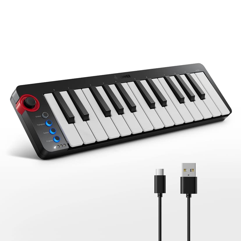 Donner Mini MIDI Keyboard, N-25 25 Key MIDI Controller for Beginner with Velocity-Sensitive Mini Keys&Light-up Rocker&Music Production Software, Small Controlador MIDI with 40 Teaching Courses