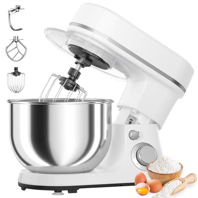 800W Stand Mixer with 5.3QT Bowl, 6-Speed with Pulse Electric Kitchen Mixer, Food Mixer with Dough Hook, Whisk, Beater Tilt-Head & Non-Slip Base for Cookie, Cake, Bread & Baking-White