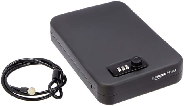 Amazon Basics Portable Security Case Lock Box Safe with Combination Lock for Valuables, Documents, College Dorm Room, XL, Black