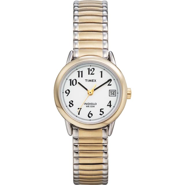 Timex Women's Easy Reader 25mm Watch β Two-Tone Case White Dial with Extra-Long Two-Tone Expansion Band