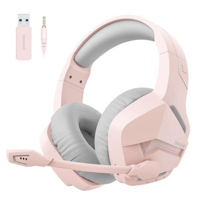 BINNUNE 2.4GHz Wireless Gaming Headset, Bluetooth 5.3 Gaming Headphones with Noise Canceling Mic, 120H Ultra-Long Battery, 50mm Drivers, Multi-Platform for PC / PS5 /PS4/ Switch/Mobile, Pink