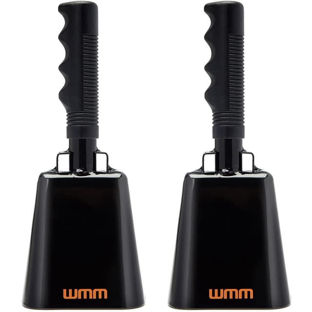 10 Inch Cow Bells Noise Makers Cowbells for Sporting Event Cheering Bell for Football Games Large Steel Cowbell with Handle Solid School Bells Call Bell (2-Pack Black)